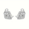 Little Girl and Dog Hug Ear Studs | Alloy Cartoon Unisex Gold Silver