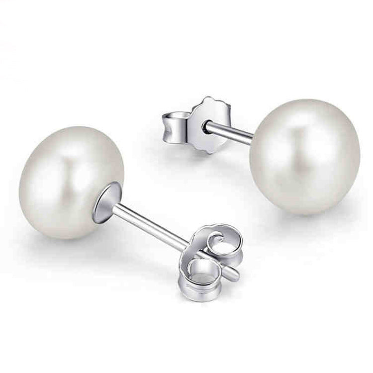 S925 Silver Freshwater Pearl Ear Studs | Gold Silver Anti-Allergy