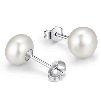 S925 Silver Freshwater Pearl Ear Studs | Gold Silver Anti-Allergy
