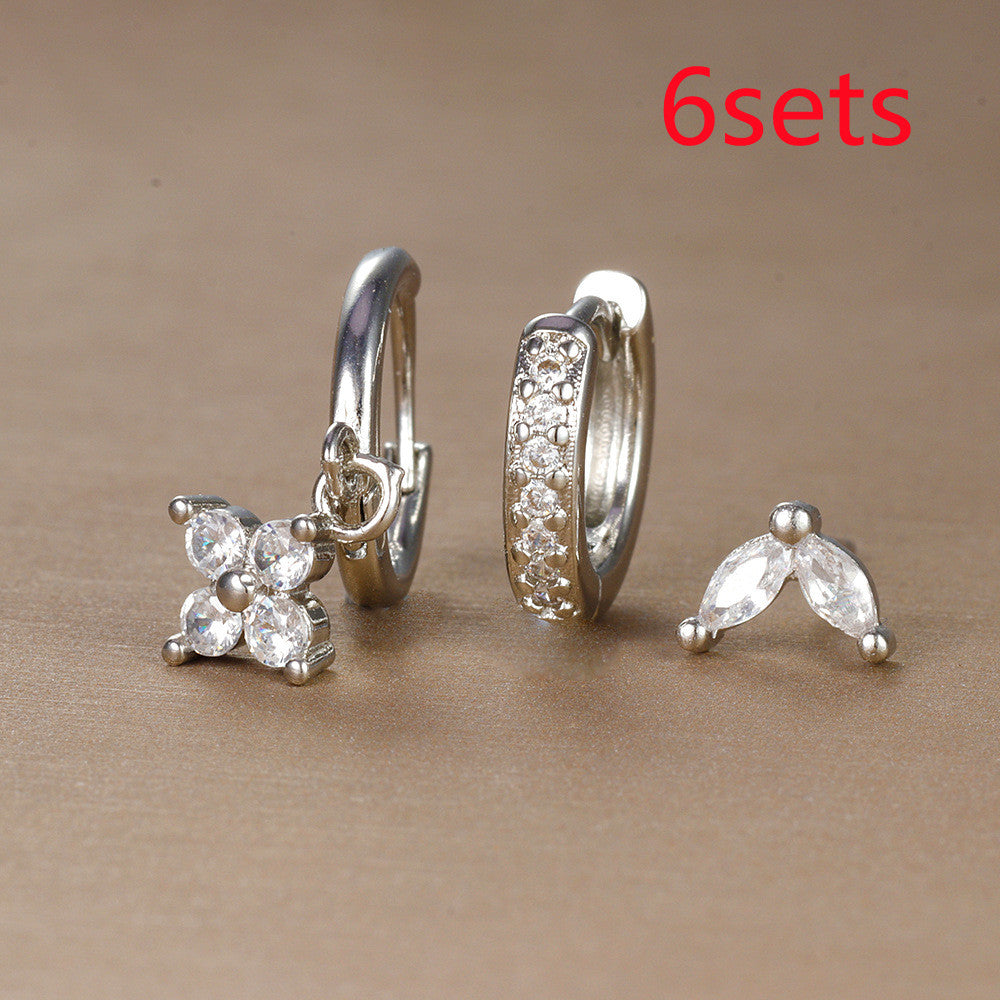 Flower Diamond Stacked Earring Set | Copper INS Gold Silver