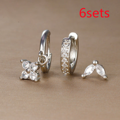 Flower Diamond Stacked Earring Set | Copper INS Gold Silver
