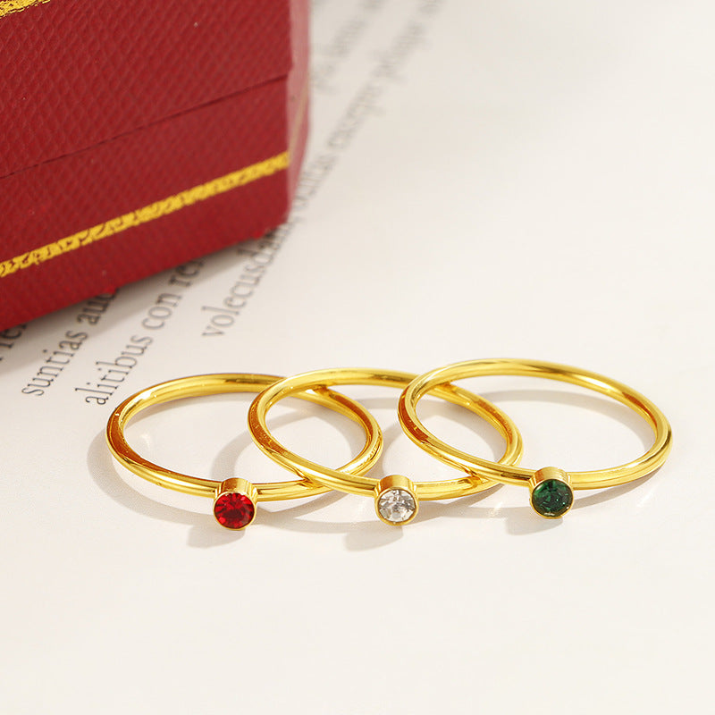 Zircon Round Diamond Coil Ring | Titanium Steel Red White Green