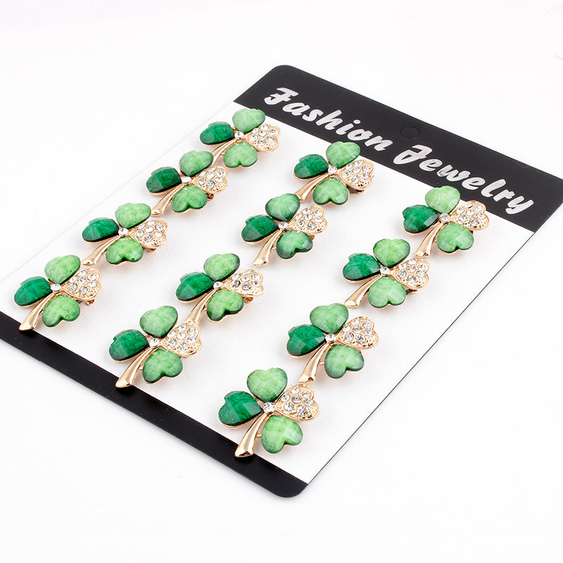 Leaf Brooch Pin | Alloy Korean Gem Inlay Gold White Diamond
