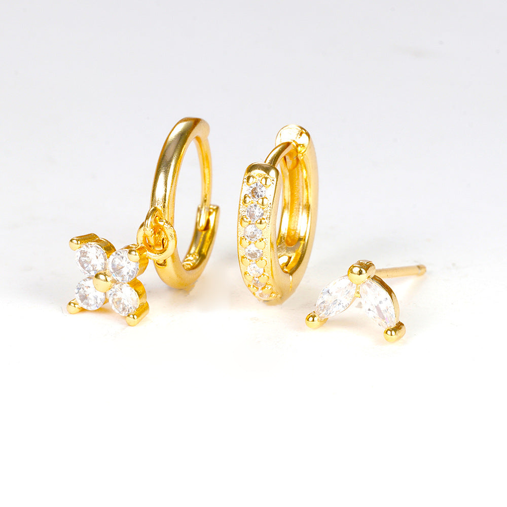 Flower Diamond Stacked Earring Set | Copper INS Gold Silver