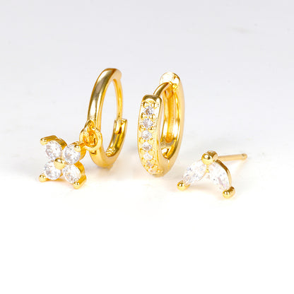 Flower Diamond Stacked Earring Set | Copper INS Gold Silver