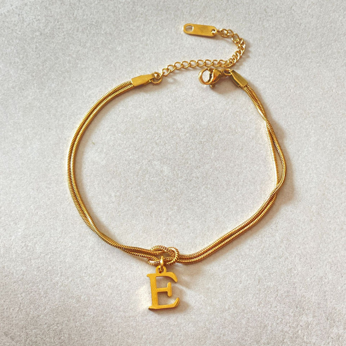 Initial Letter Love Knot Bracelet for Women | Gold Snake Chain