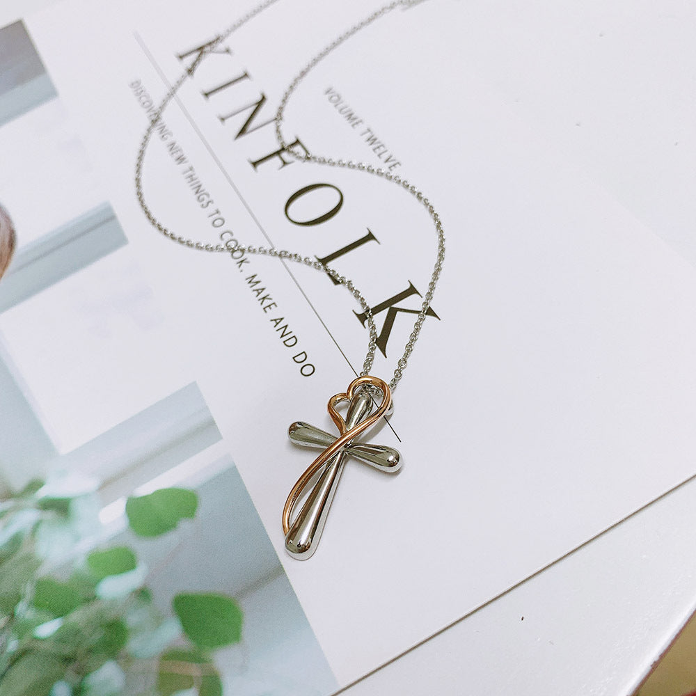 Heart and Cross Pendant Necklace | Two-Tone Electroplated