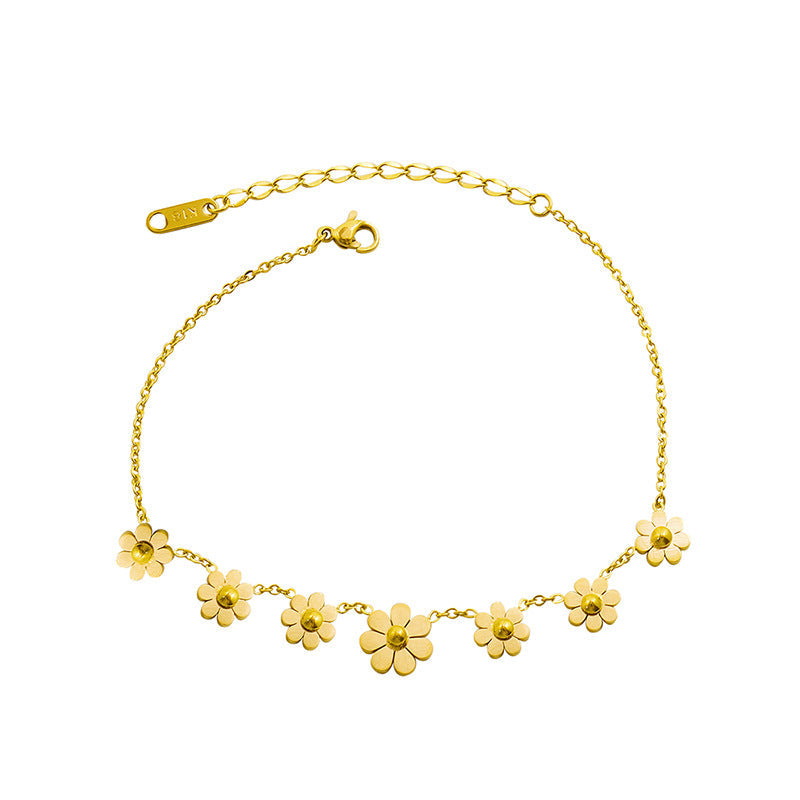18K Titanium Steel Flower Anklet | European Style 20+5cm
