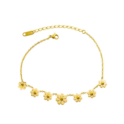18K Titanium Steel Flower Anklet | European Style 20+5cm