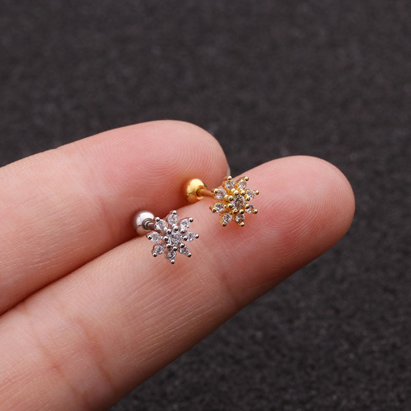 Zircon Flower Stud Earrings | Metal Gold Silver Rose Gold Fashion OL