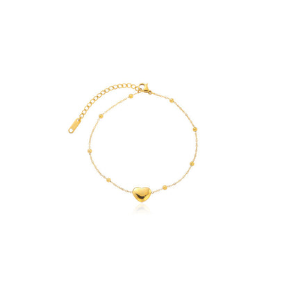 Gold Heart-Shaped Pendant Bracelet in Titanium Steel