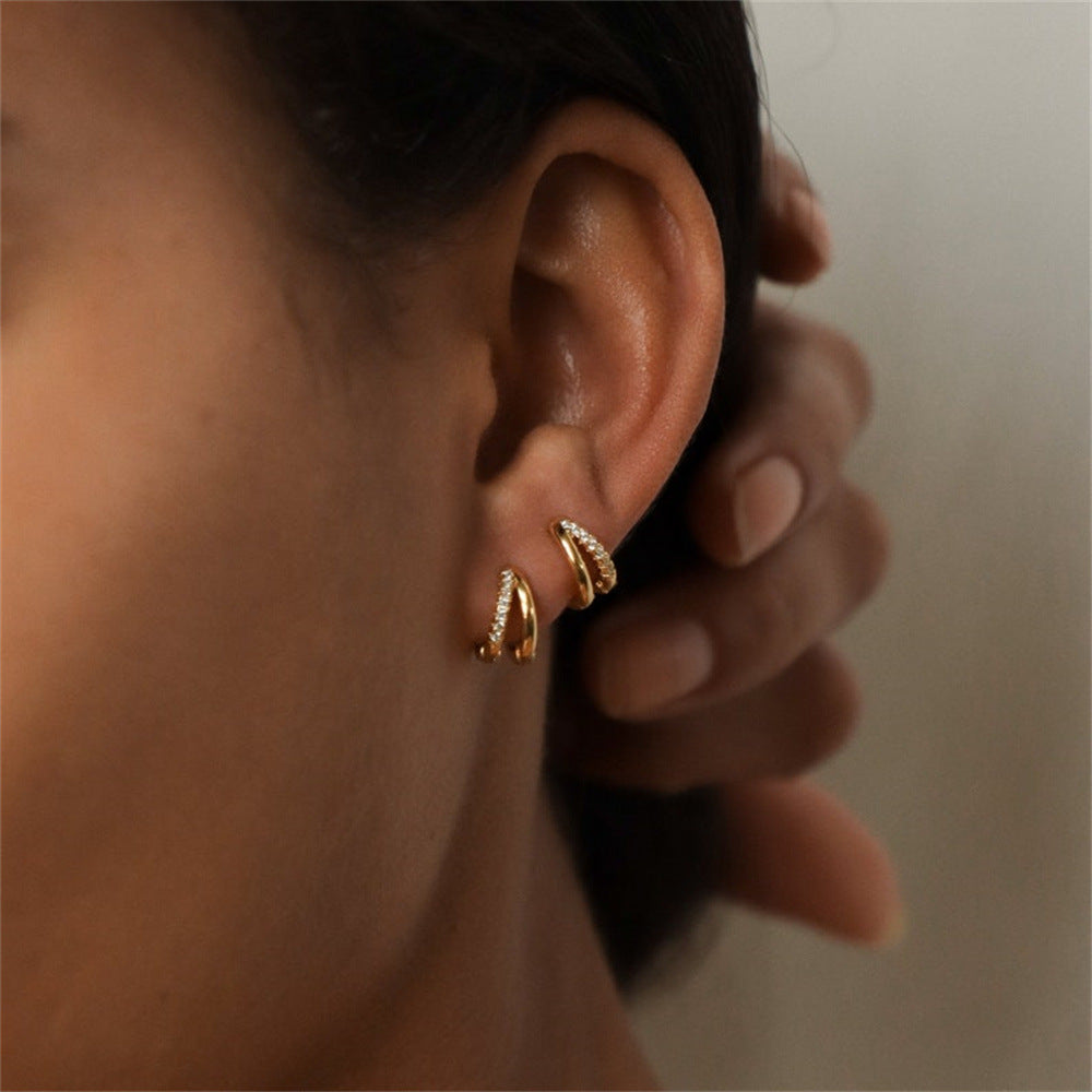 Electroplated Zircon Earrings | Alloy U-Shape Geometric Gold Silver
