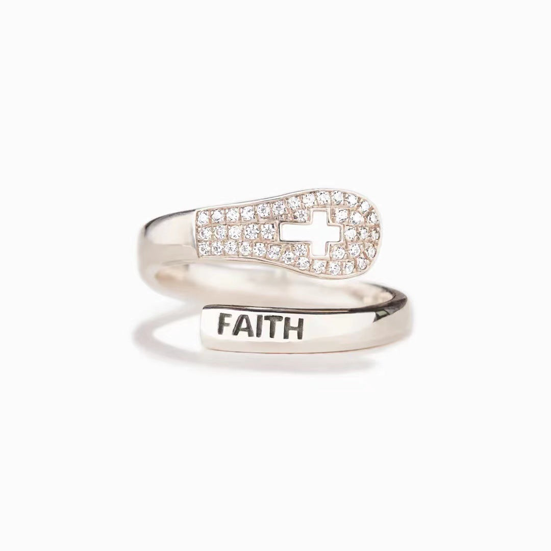 S925 Sterling Silver Faith Cross Zircon Ring | Korean Style