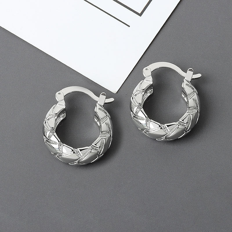 Korean Diamond Embedded Earrings | Copper Gold Silver Versatile