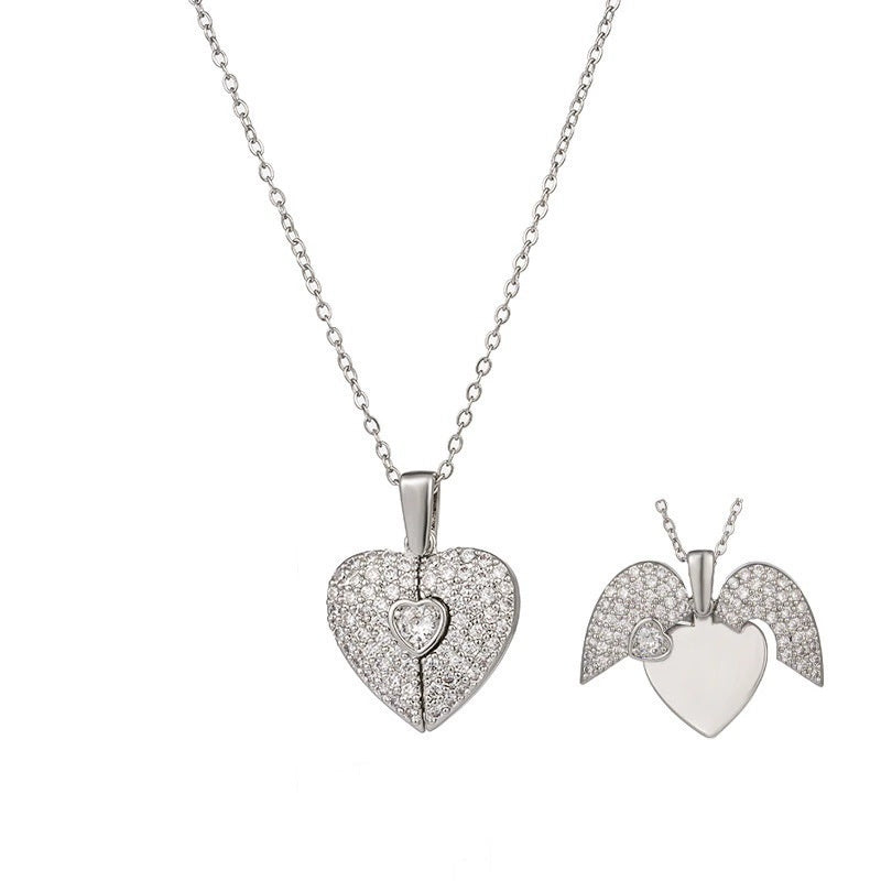 Opening Heart with Wings Pendant Necklace for Women