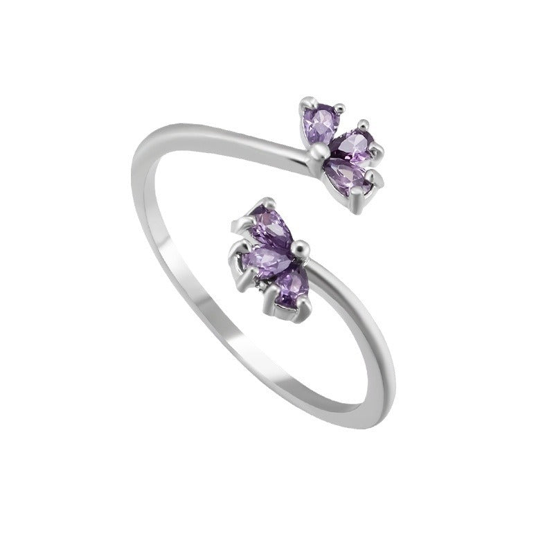 Zircon Purple Petal Open Ring | Adjustable Copper Floral