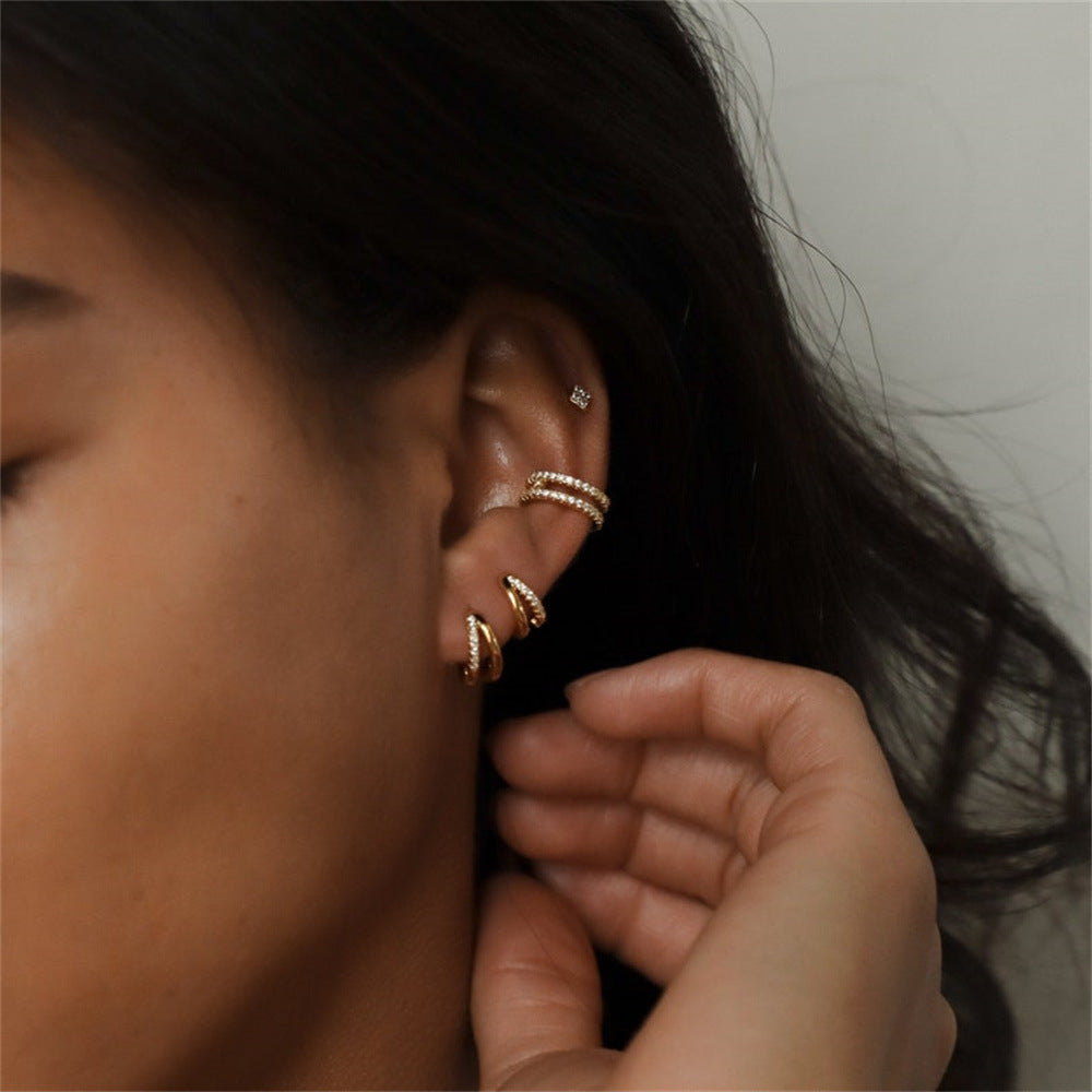 Electroplated Zircon Earrings | Alloy U-Shape Geometric Gold Silver