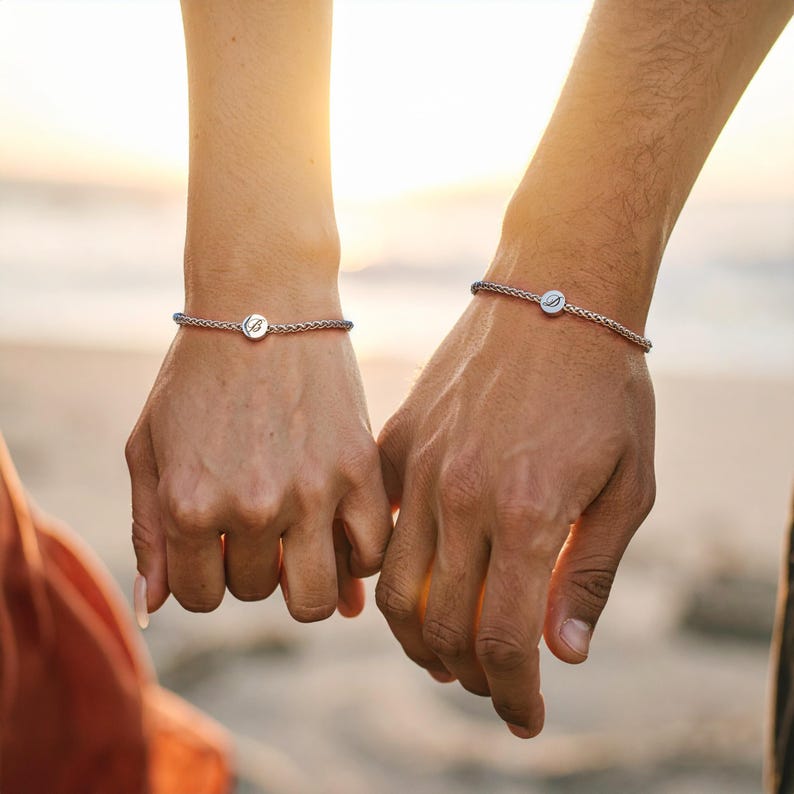 Personalized Couple Bracelets Set 2 – Custom Initial His & Hers Matching Bracelets