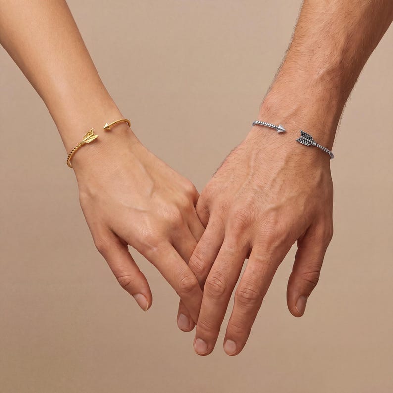Matching Couple Bracelets Set 2 – Minimalist Open Cuff Bracelets for Couples