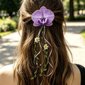 Purple Orchid Flower Hair Clip with Crystal Tassels – Elegant Floral Hair Accessory