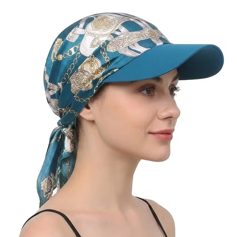 Women's Paisley Satin Print Headscarf Baseball Cap – Stylish Sun Hat