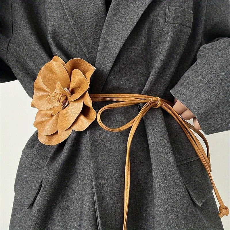 Women's Floral PU Sash Belt – Elegant Flower Waist Belt for Dresses & Outfits