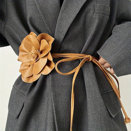 Women's Floral PU Sash Belt – Elegant Flower Waist Belt for Dresses & Outfits