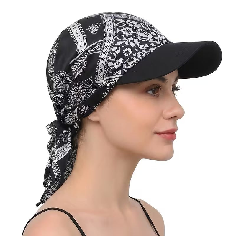 Women's Paisley Satin Print Headscarf Baseball Cap – Stylish Sun Hat