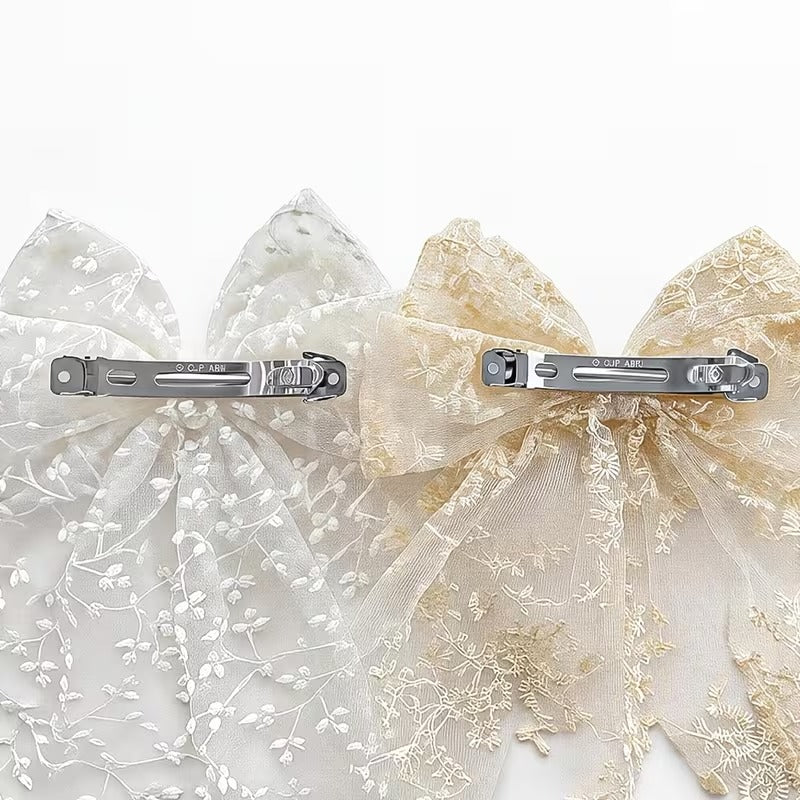 Embroidered Lace Bow Hair Ribbon – Elegant Long Hair Accessory for Women & Girls