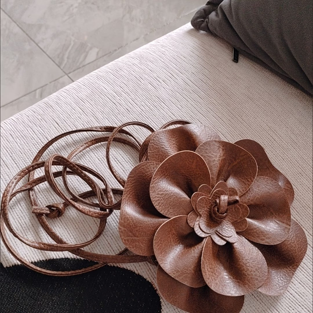 Women's Floral PU Sash Belt – Elegant Flower Waist Belt for Dresses & Outfits