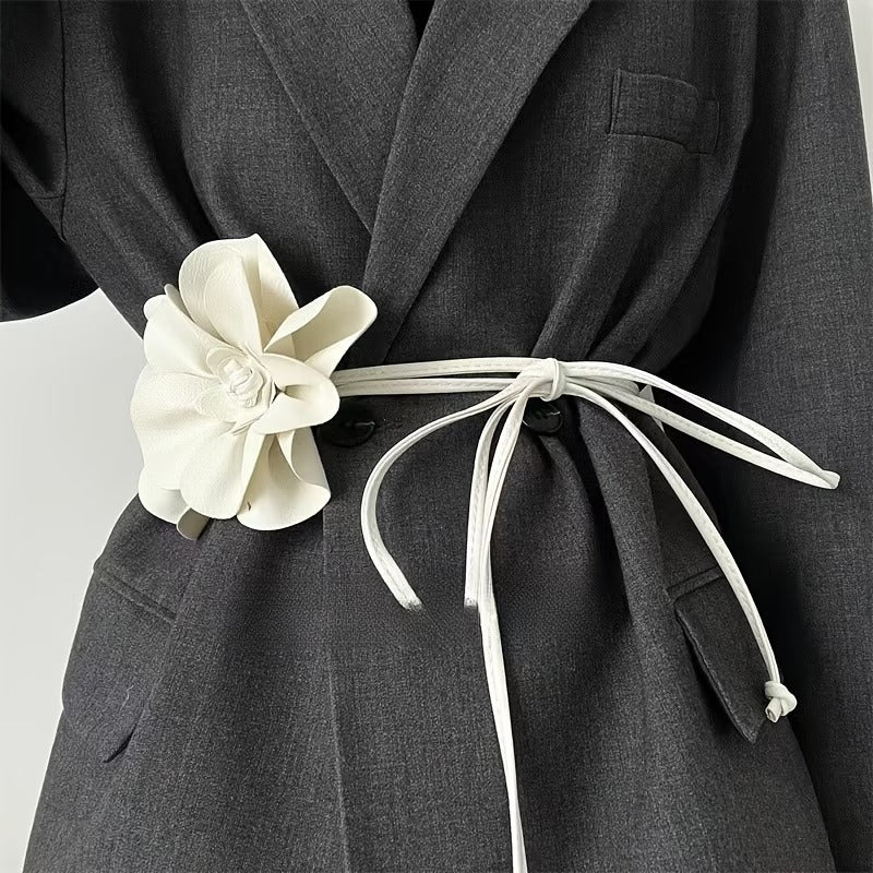 Women's Floral PU Sash Belt – Elegant Flower Waist Belt for Dresses & Outfits