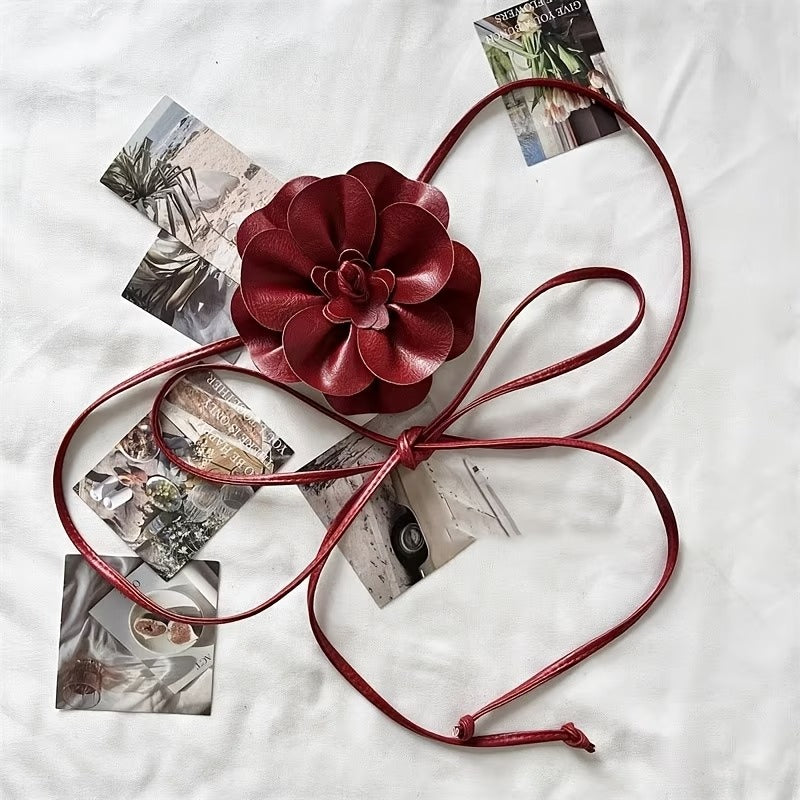 Women's Floral PU Sash Belt – Elegant Flower Waist Belt for Dresses & Outfits