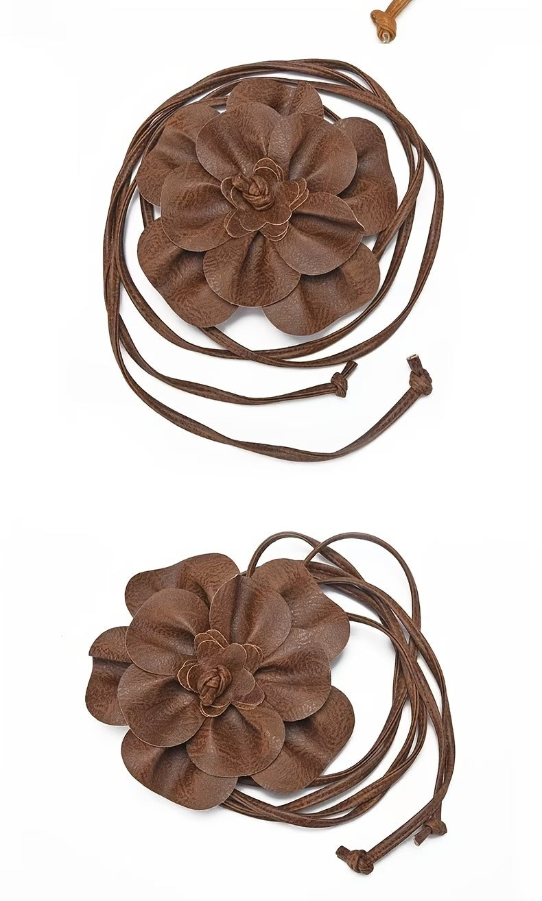 Women's Floral PU Sash Belt – Elegant Flower Waist Belt for Dresses & Outfits