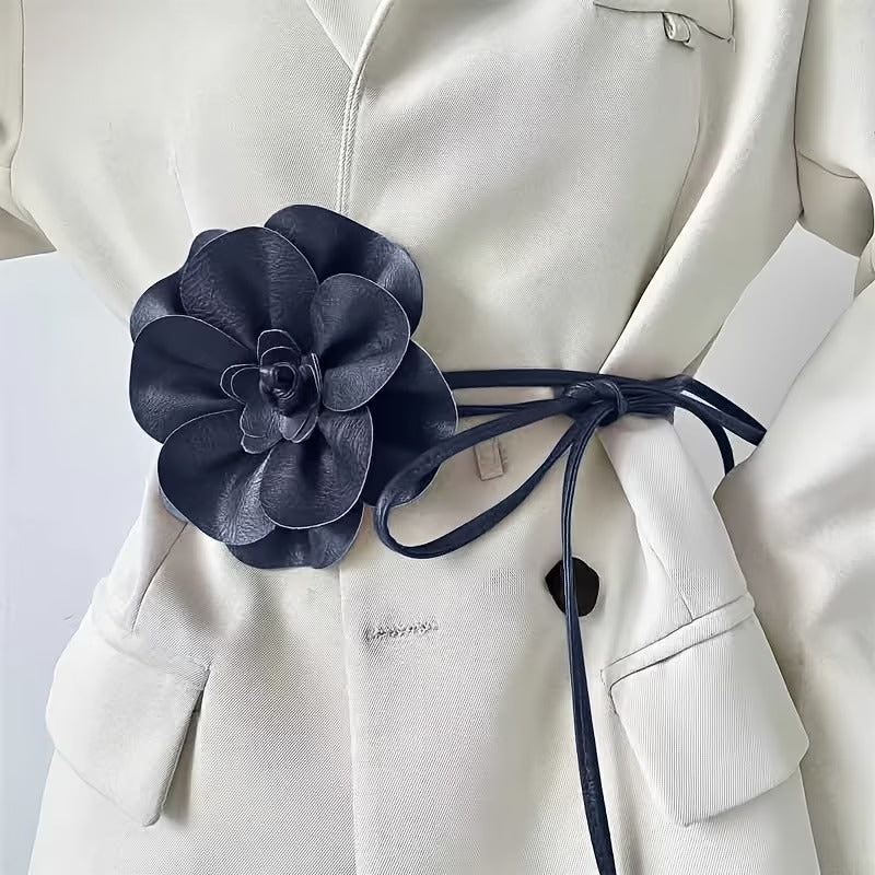 Women's Floral PU Sash Belt – Elegant Flower Waist Belt for Dresses & Outfits