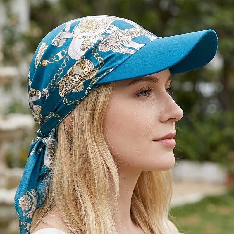 Women's Paisley Satin Print Headscarf Baseball Cap – Stylish Sun Hat