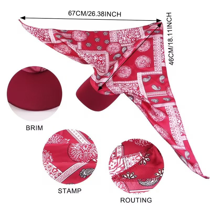 Women's Paisley Satin Print Headscarf Baseball Cap – Stylish Sun Hat