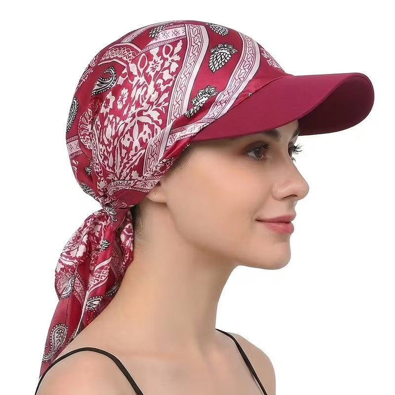 Women's Paisley Satin Print Headscarf Baseball Cap – Stylish Sun Hat