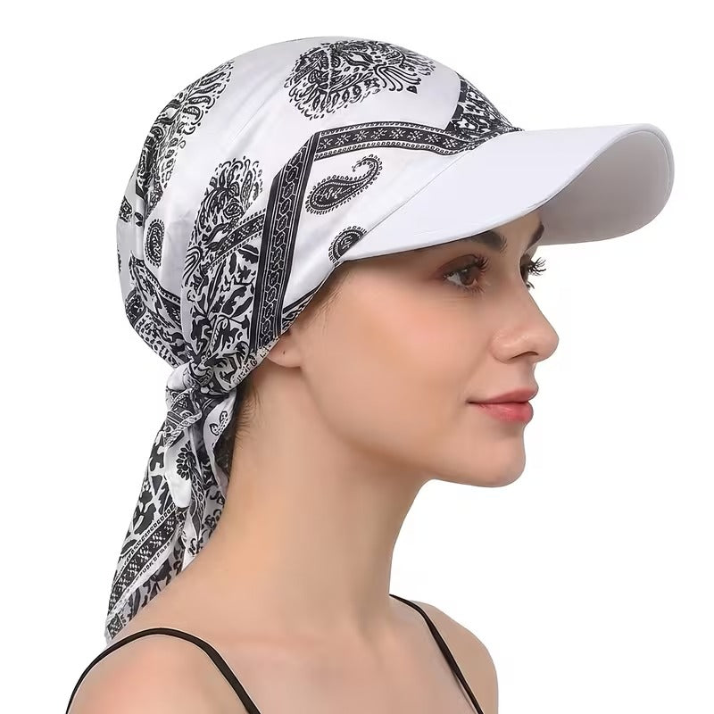 Women's Paisley Satin Print Headscarf Baseball Cap – Stylish Sun Hat