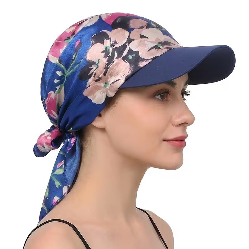 Women's Paisley Satin Print Headscarf Baseball Cap – Stylish Sun Hat
