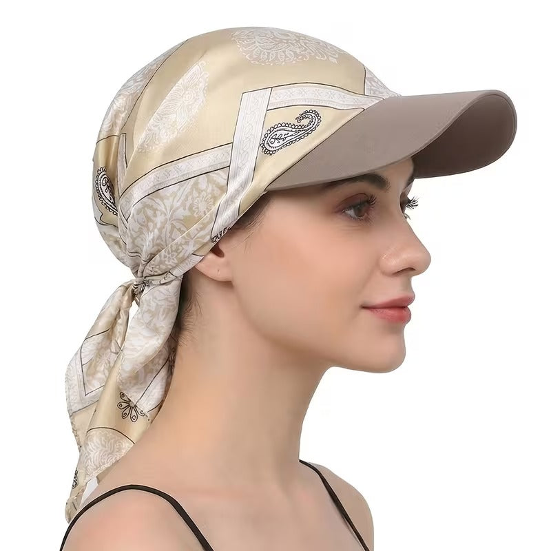 Women's Paisley Satin Print Headscarf Baseball Cap – Stylish Sun Hat