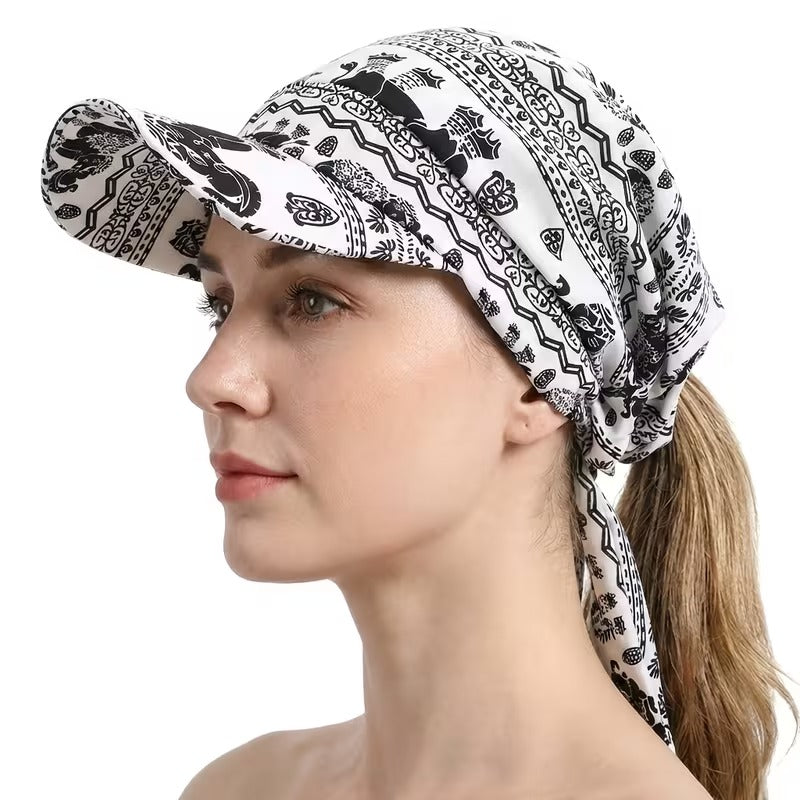 Printed Head Scarf Visor Hat for Women – Stylish Sun Protection Headwrap