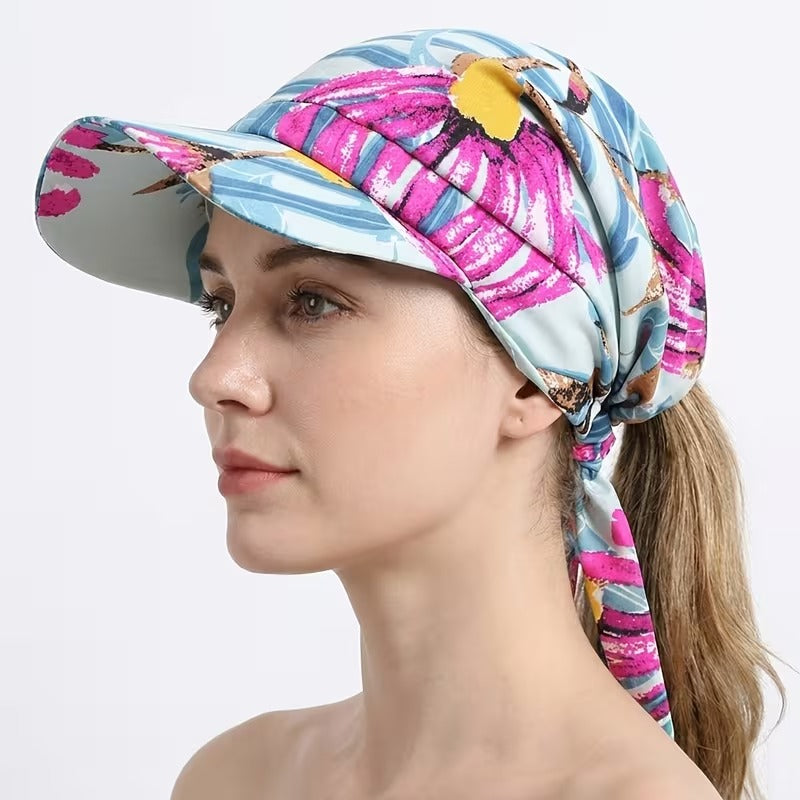 Printed Head Scarf Visor Hat for Women – Stylish Sun Protection Headwrap