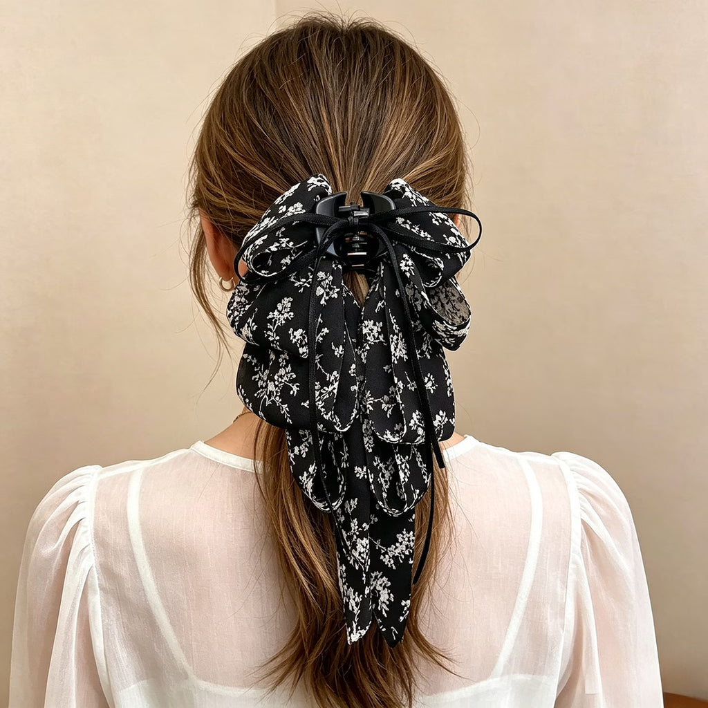 Women's Bow Ponytail Claw Clip – Elegant Multi-Layer Ribbon Hair Accessory