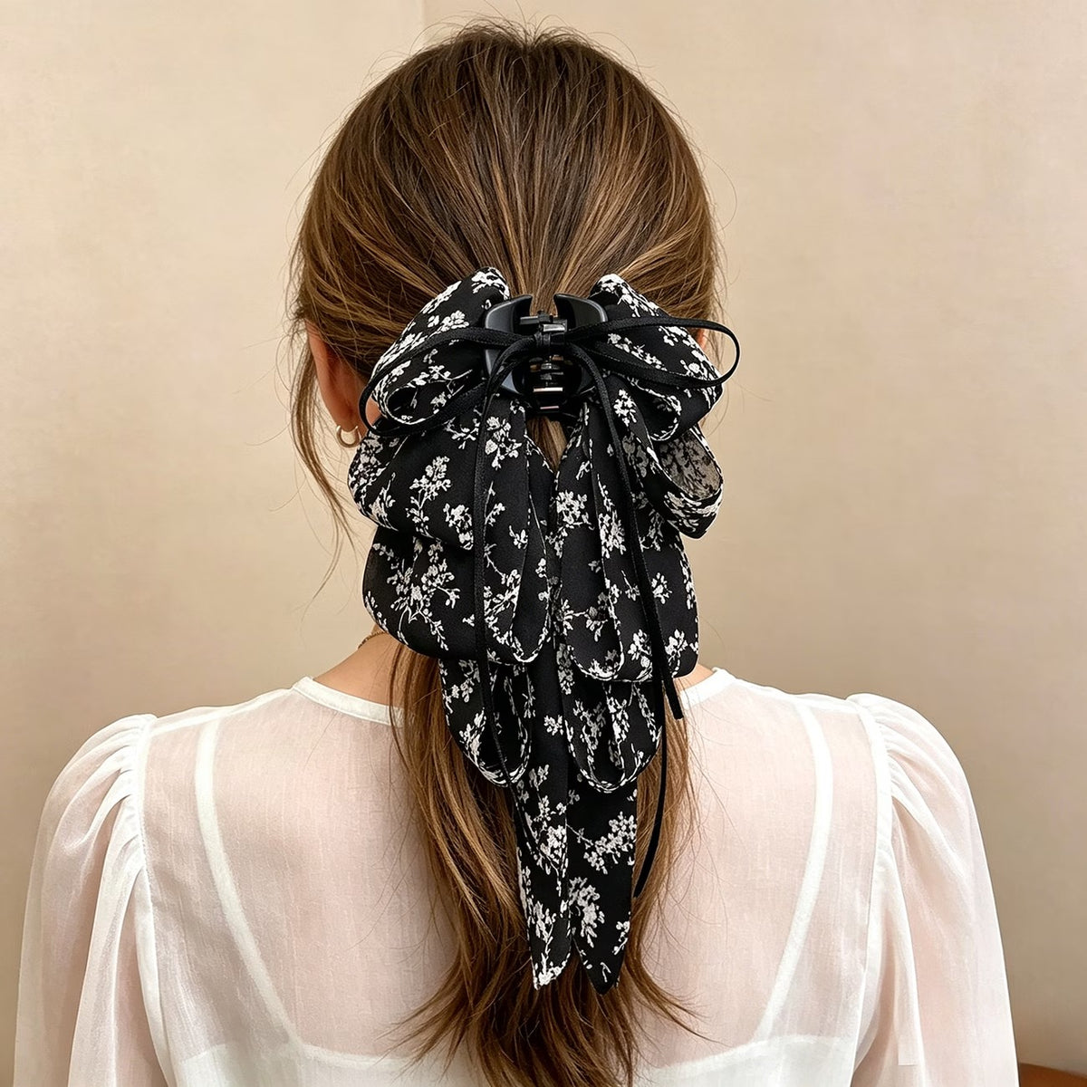 Women's Bow Ponytail Claw Clip – Elegant Multi-Layer Ribbon Hair Accessory