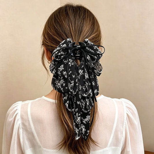 Women's Bow Ponytail Claw Clip – Elegant Multi-Layer Ribbon Hair Accessory