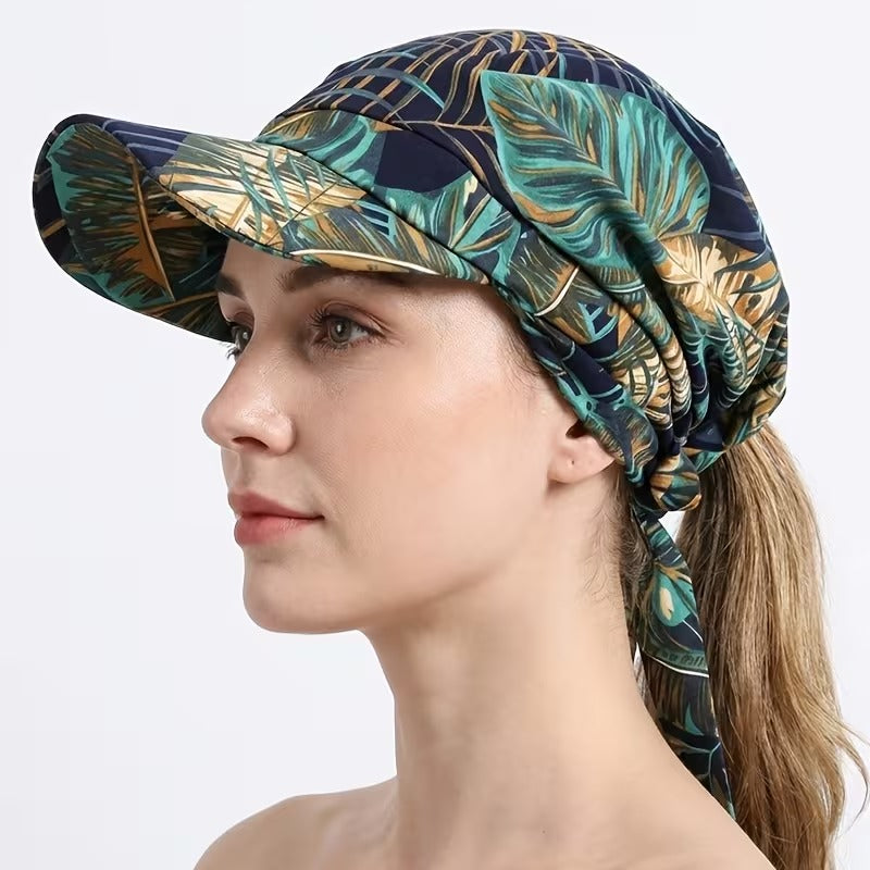 Printed Head Scarf Visor Hat for Women – Stylish Sun Protection Headwrap
