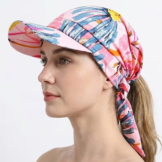 Printed Head Scarf Visor Hat for Women – Stylish Sun Protection Headwrap