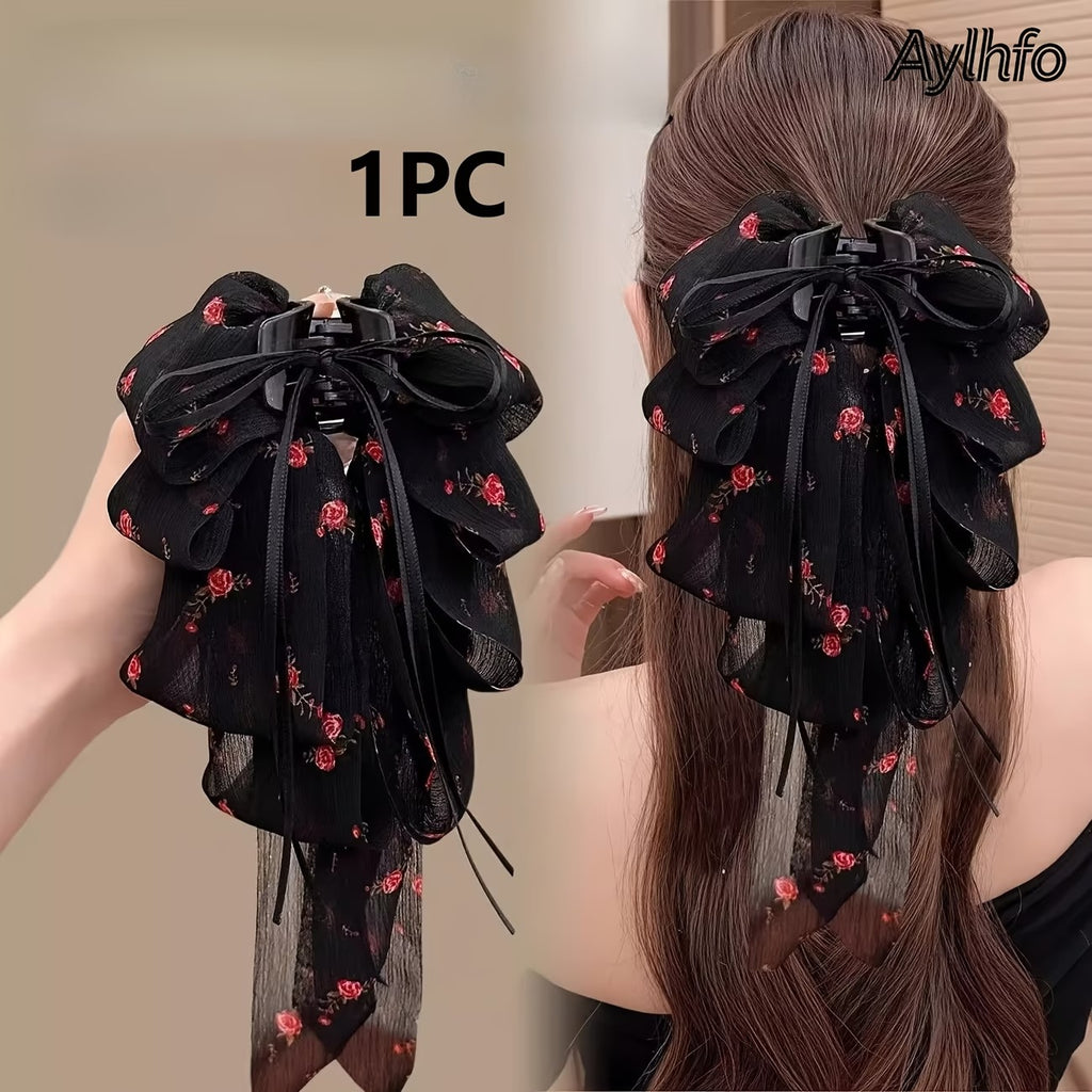 Women's Bow Ponytail Claw Clip – Elegant Multi-Layer Ribbon Hair Accessory
