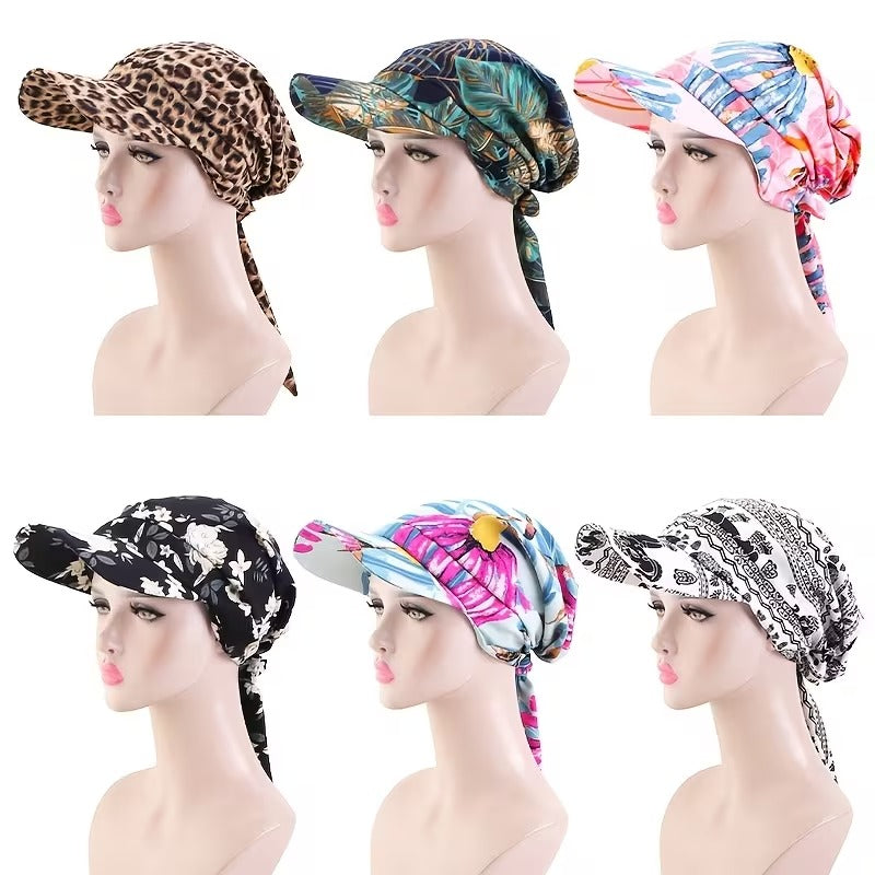 Printed Head Scarf Visor Hat for Women – Stylish Sun Protection Headwrap